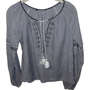 Abercrombie & Fitch Women's Peasant Blouse 100% cotton blue pinstripe. Sz XS